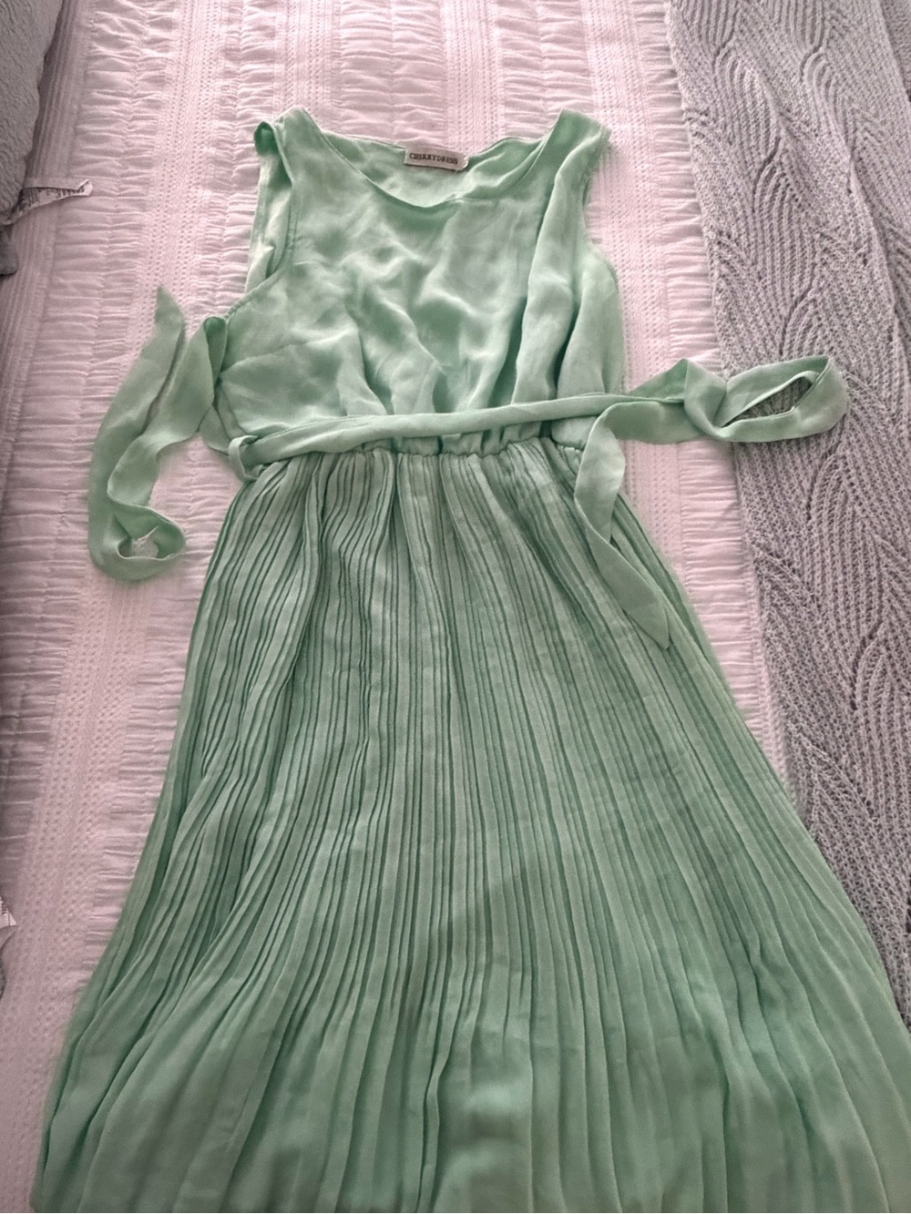 Pleated Mint Green Sleeveless Dress